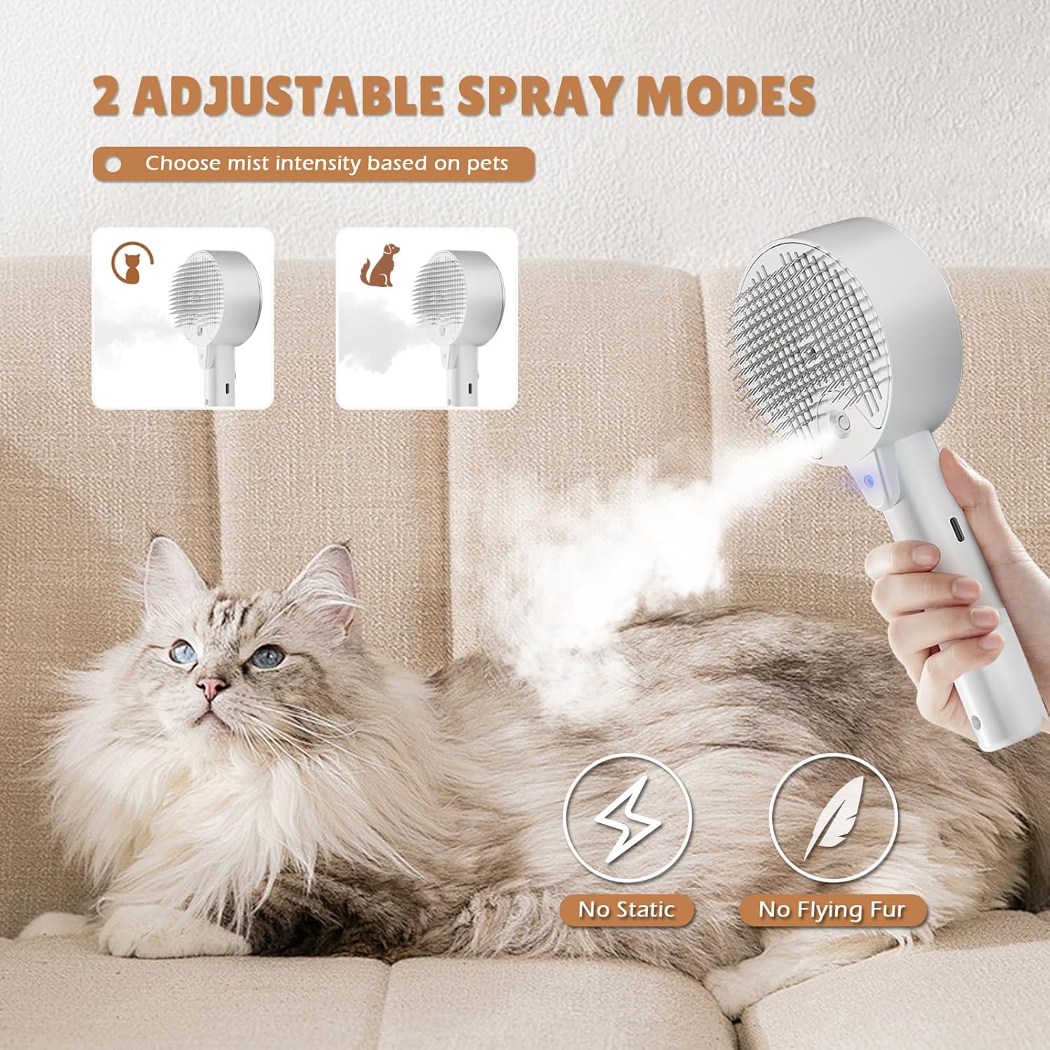 Cepillo de vapor para gatos para quitar el pelo.