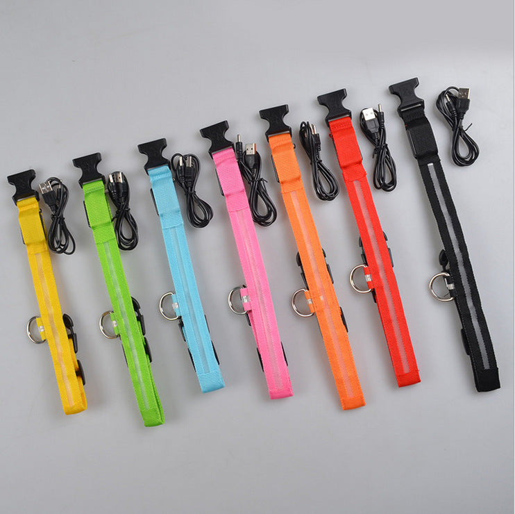 Collar luminoso LED de nailon para perros y mascotas