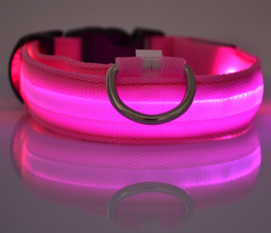 Collar luminoso LED de nailon para perros y mascotas