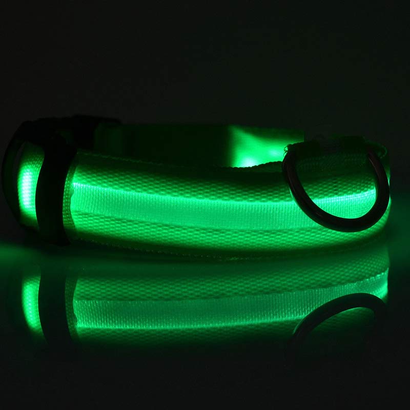 Collar luminoso LED de nailon para perros y mascotas
