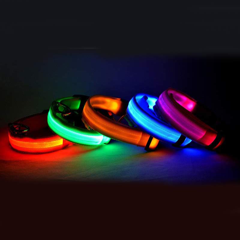 Collar luminoso LED de nailon para perros y mascotas