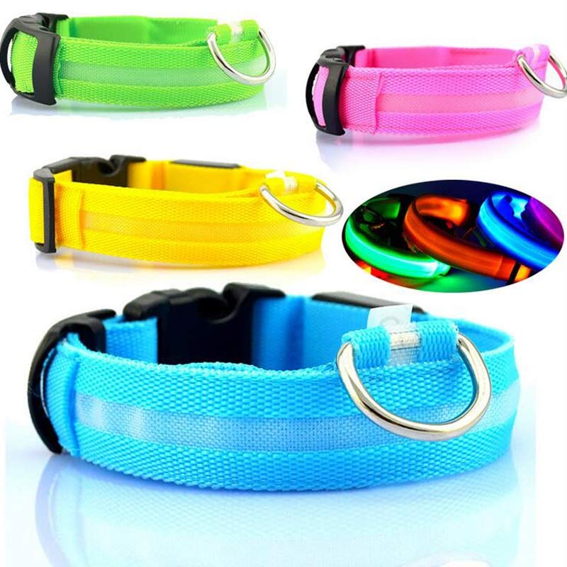 Collar luminoso LED de nailon para perros y mascotas