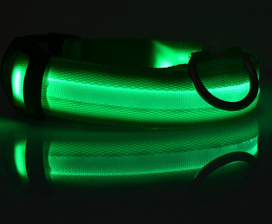 Collar luminoso LED de nailon para perros y mascotas