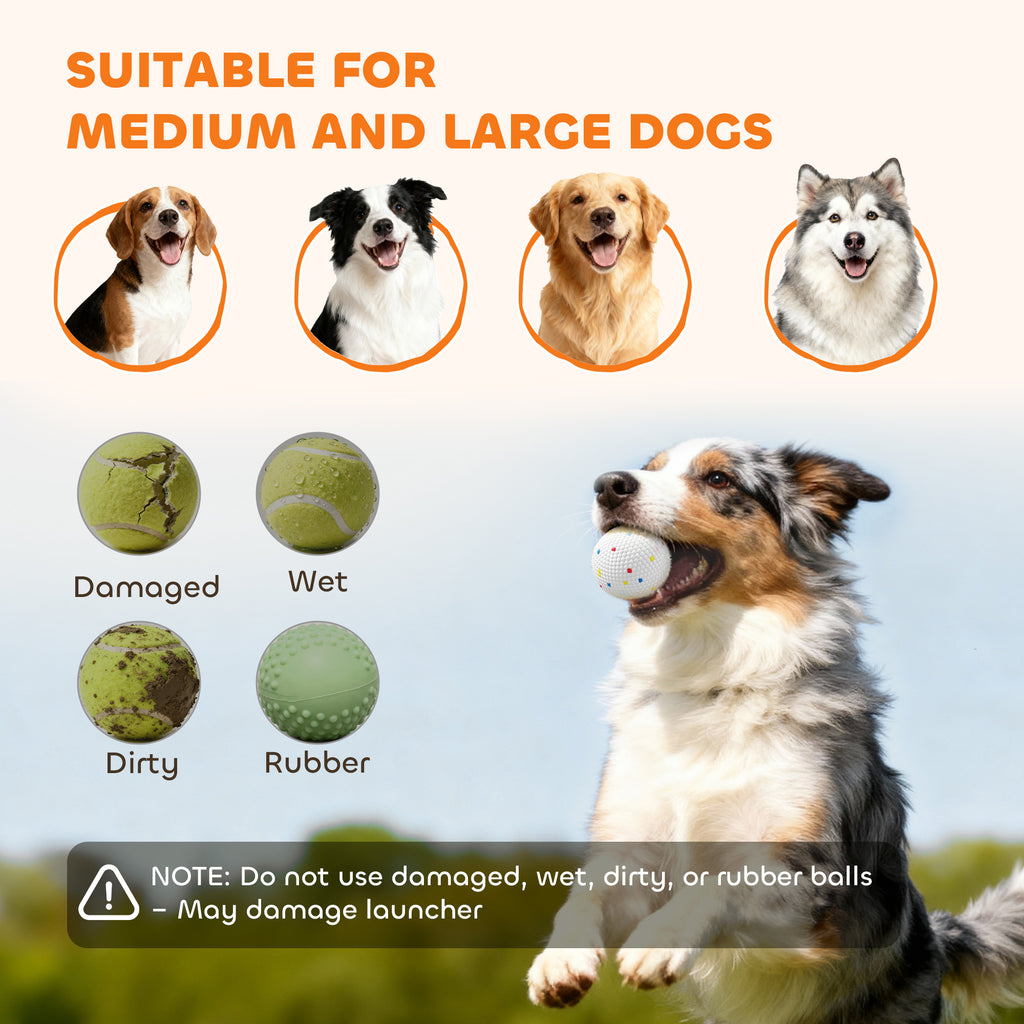 Lanzador automático de pelotas para perros con una distancia de 26 a 79 pies.