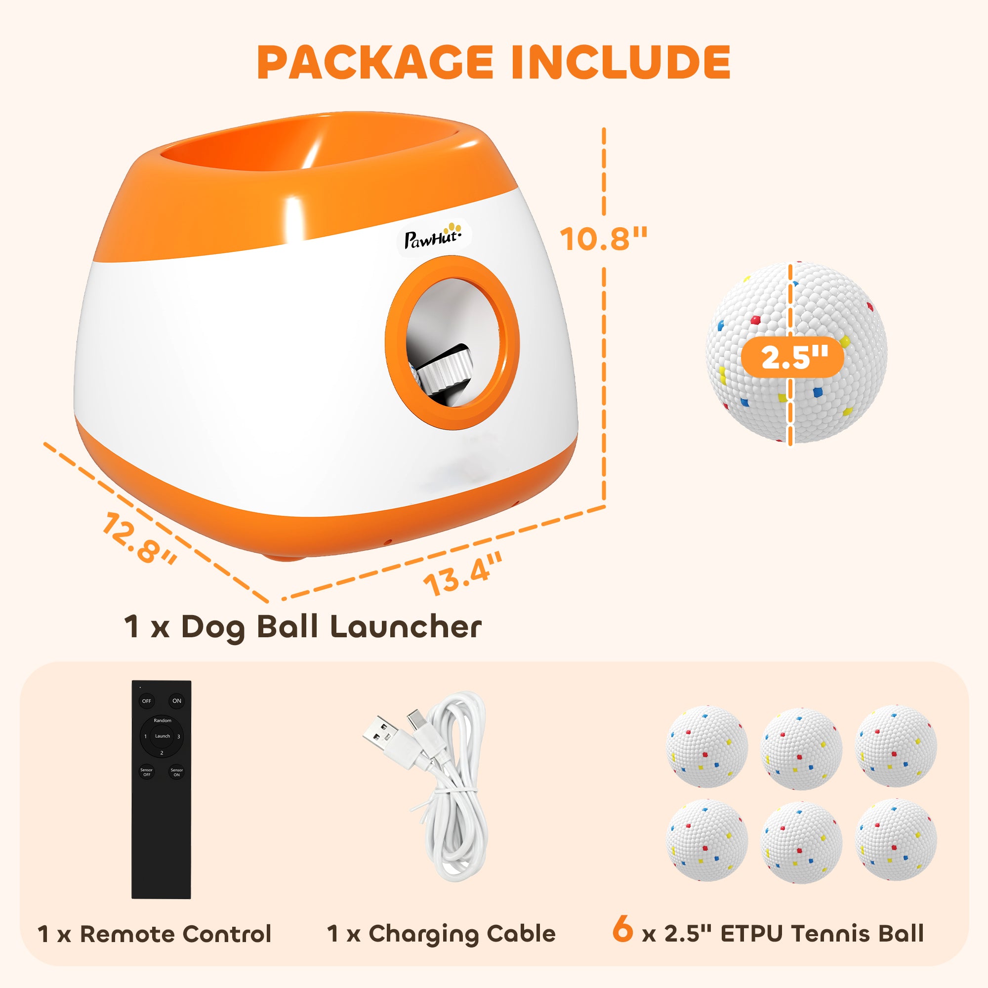 Lanzador automático de pelotas para perros con una distancia de 26 a 79 pies.