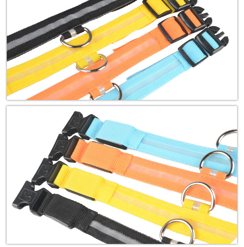 Collar luminoso LED de nailon para perros y mascotas