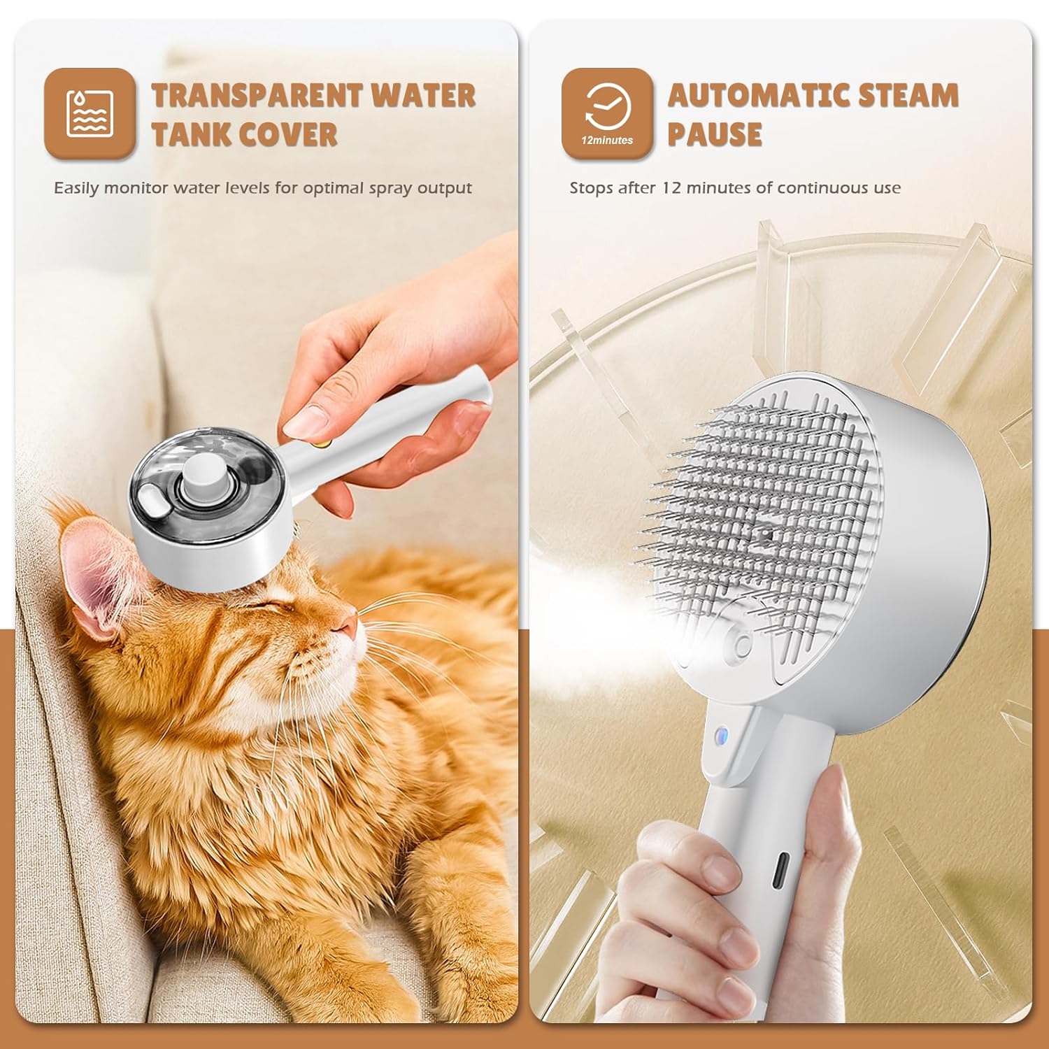 Cepillo de vapor para gatos para quitar el pelo.